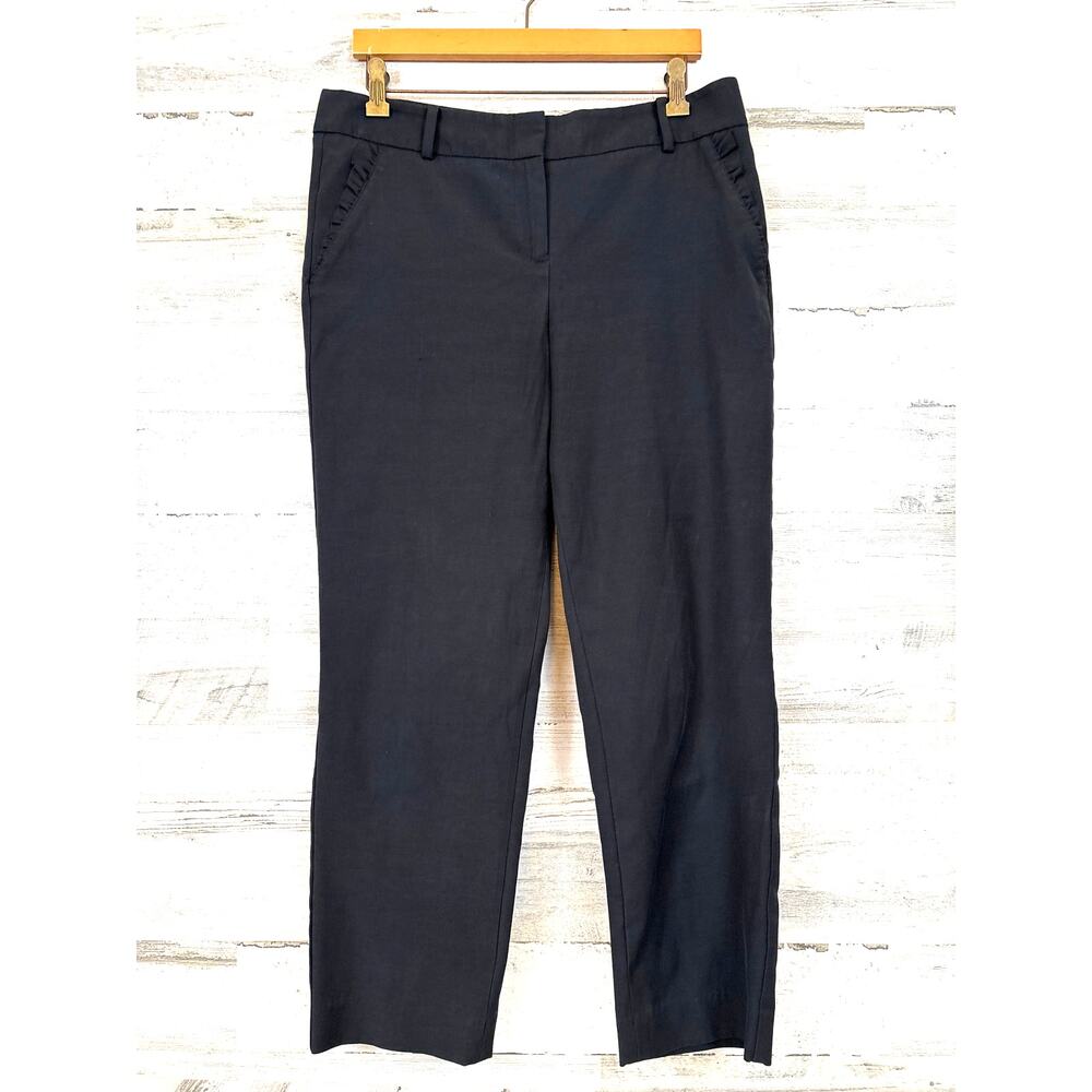 Talbots Womens 10 Black Cotton Blend Flat Front Chino Pants Casual Preppy